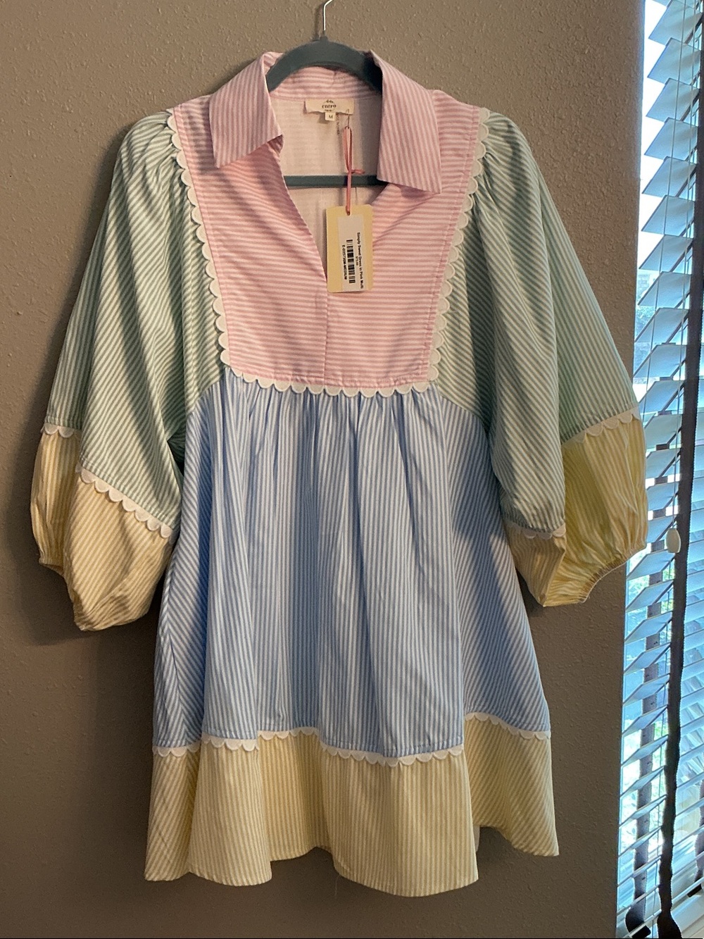 entro Pastel Multi-Panel Stripe Mini Dress - Pink, Blue, Green, Yellow